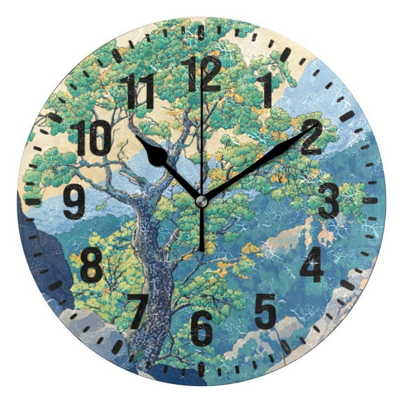 Yayeee 10" Wall Clock Battery Operated Quartz Round Silent Non-Ticking Home Decor,Beige Tree