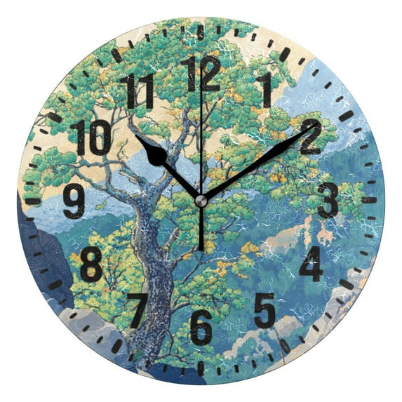Yayeee 10" Wall Clock Battery Operated Quartz Round Silent Non-Ticking Home Decor,Beige Tree