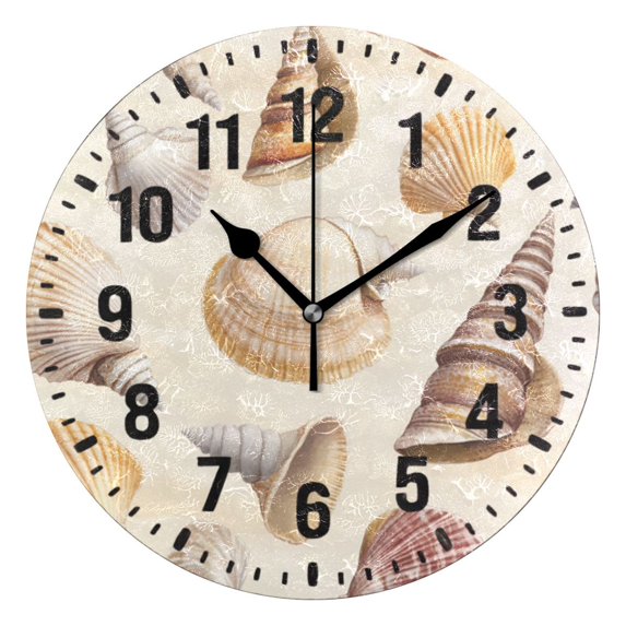 Yayeee 10" Wall Clock Battery Operated Quartz Round Silent Non-Ticking Home Decor,Beige Watercolor Seashells