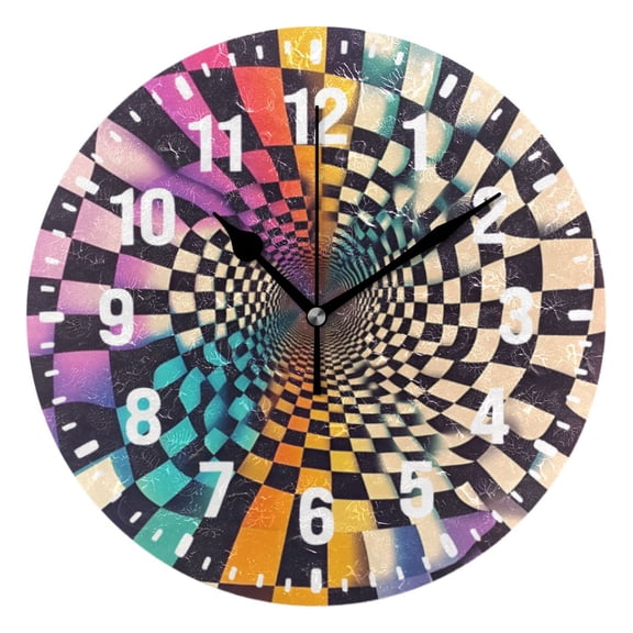 Yayeee 10" Wall Clock Battery Operated Quartz Round Silent Non-Ticking Home Decor, Beige Wavy Plaid