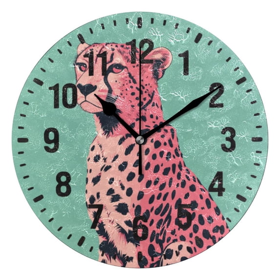 Yayeee 10" Wall Clock Battery Operated Quartz Round Silent Non-Ticking Home Decor, Big Pink Cheetah