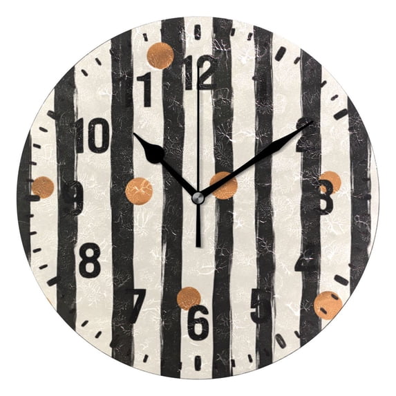 Yayeee 10" Wall Clock Battery Operated Quartz Round Silent Non-Ticking Home Decor,Black Abstract Stripes