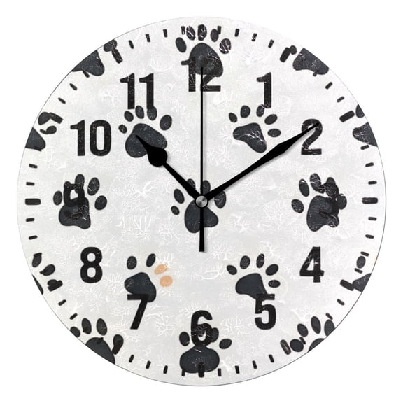 Yayeee 10" Wall Clock Battery Operated Quartz Round Silent Non-Ticking Home Decor, Black Cartoon Cat Paw
