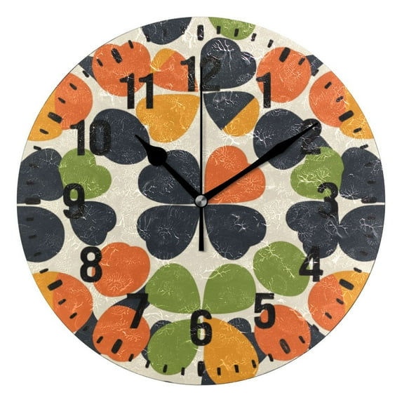 Yayeee 10" Wall Clock Battery Operated Quartz Round Silent Non-Ticking Home Decor,Black Clover Pattern
