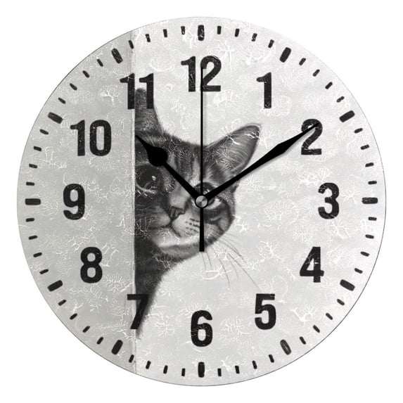 Yayeee 10" Wall Clock Battery Operated Quartz Round Silent Non-Ticking Home Decor, Black Cute Cat