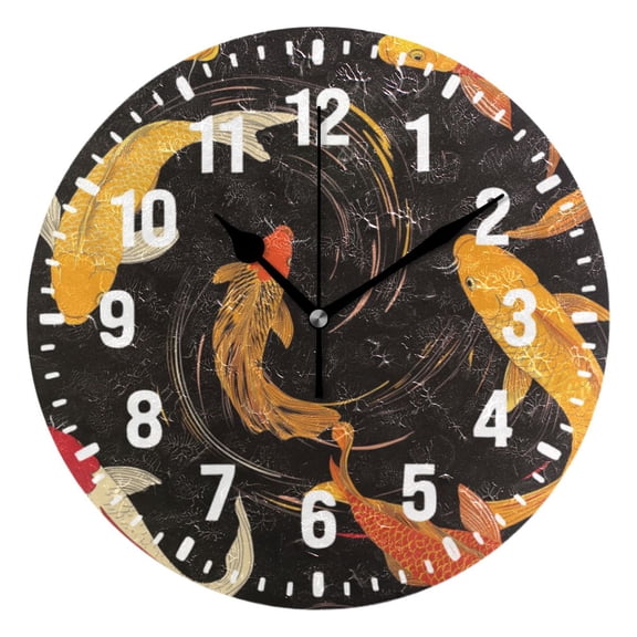 Yayeee 10" Wall Clock Battery Operated Quartz Round Silent Non-Ticking Home Decor, Black Fish Pattern