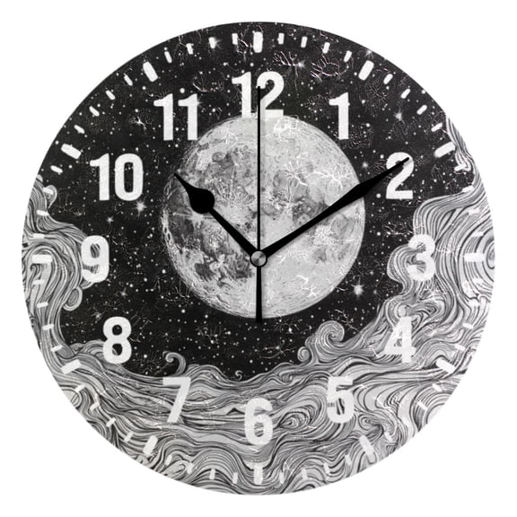 Yayeee 10" Wall Clock Battery Operated Quartz Round Silent Non-Ticking Home Decor,Black Moon