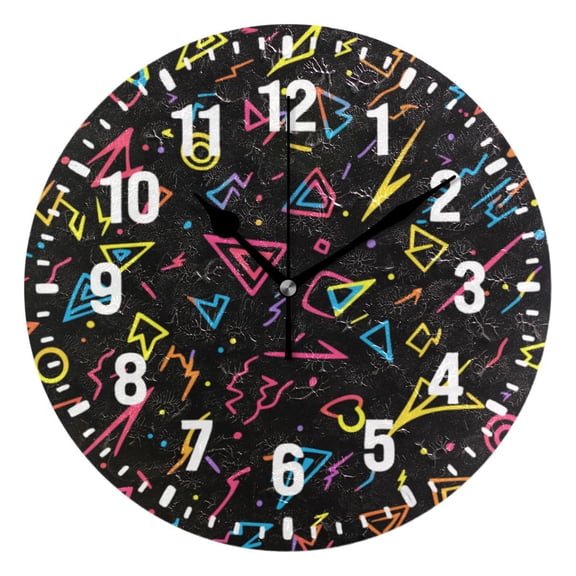 Yayeee 10" Wall Clock Battery Operated Quartz Round Silent Non-Ticking Home Decor, Black Neon Lightning