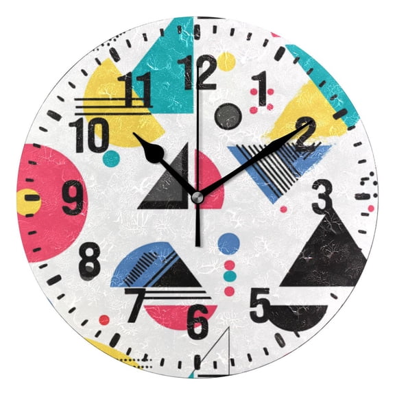 Yayeee 10" Wall Clock Battery Operated Quartz Round Silent Non-Ticking Home Decor, Black Retro Pattern