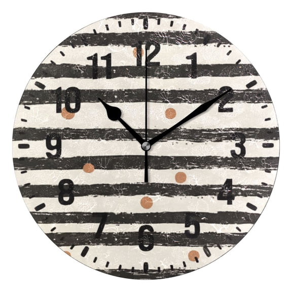 Yayeee 10" Wall Clock Battery Operated Quartz Round Silent Non-Ticking Home Decor, Black Stripes