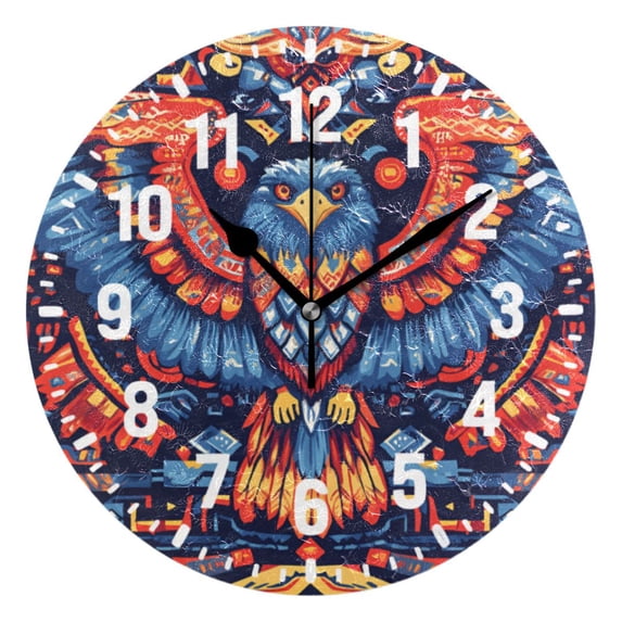 Yayeee 10" Wall Clock Battery Operated Quartz Round Silent Non-Ticking Home Decor, Blue Abstract Eagle