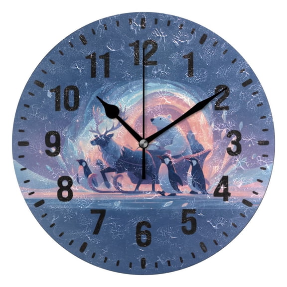 Yayeee 10" Wall Clock Battery Operated Quartz Round Silent Non-Ticking Home Decor,Blue Cartoon Aurora Pattern