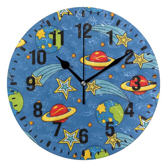 Yayeee 10" Wall Clock Battery Operated Quartz Round Silent Non-Ticking Home Decor,Blue Cartoon Galaxy