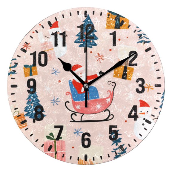 Yayeee 10" Wall Clock Battery Operated Quartz Round Silent Non-Ticking Home Decor, Blue Christmas Santa