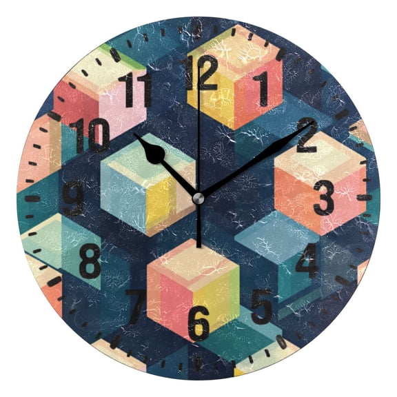 Yayeee 10" Wall Clock Battery Operated Quartz Round Silent Non-Ticking Home Decor, Blue Cubes
