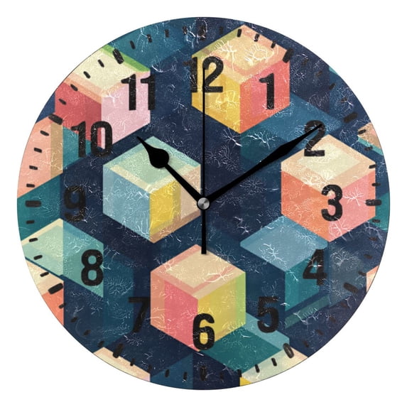 Yayeee 10" Wall Clock Battery Operated Quartz Round Silent Non-Ticking Home Decor, Blue Cubes