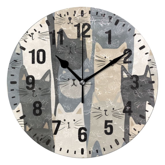 Yayeee 10" Wall Clock Battery Operated Quartz Round Silent Non-Ticking Home Decor, Blue Cute Cats