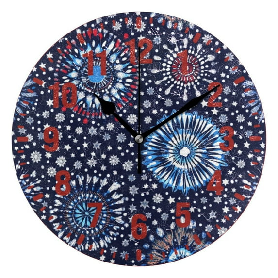 Yayeee 10" Wall Clock Battery Operated Quartz Round Silent Non-Ticking Home Decor,Blue Fireworks Pattern