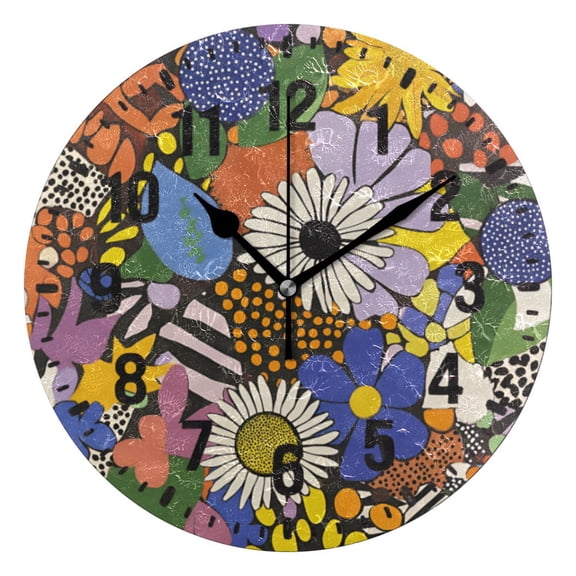 Yayeee 10" Wall Clock Battery Operated Quartz Round Silent Non-Ticking Home Decor, Blue Floral