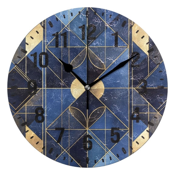 Yayeee 10" Wall Clock Battery Operated Quartz Round Silent Non-Ticking Home Decor, Blue Geometric Pattern