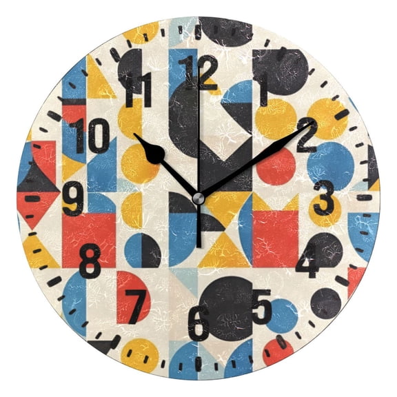 Yayeee 10" Wall Clock Battery Operated Quartz Round Silent Non-Ticking Home Decor, Blue Geometric