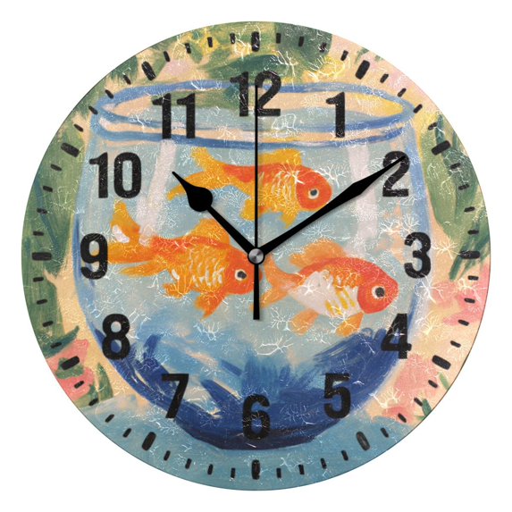 Yayeee 10" Wall Clock Battery Operated Quartz Round Silent Non-Ticking Home Decor, Blue Goldfish Bowl