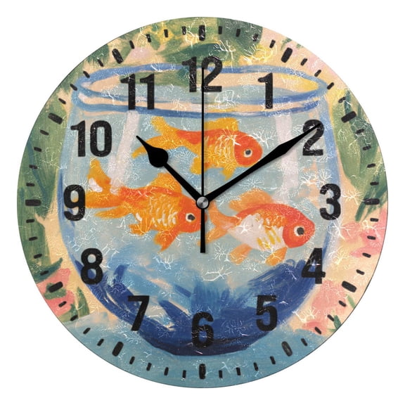Yayeee 10" Wall Clock Battery Operated Quartz Round Silent Non-Ticking Home Decor, Blue Goldfish Bowl