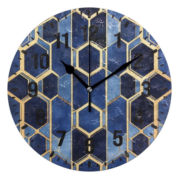 Yayeee 10" Wall Clock Battery Operated Quartz Round Silent Non-Ticking Home Decor, Blue Hexagon Pattern