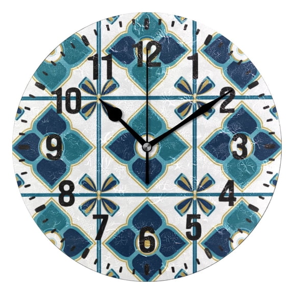 Yayeee 10" Wall Clock Battery Operated Quartz Round Silent Non-Ticking Home Decor,Blue Mosaic Pattern