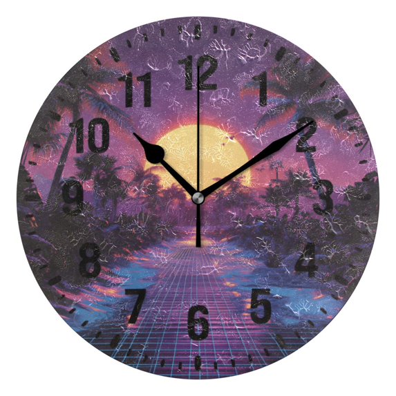 Yayeee 10" Wall Clock Battery Operated Quartz Round Silent Non-Ticking Home Decor, Blue Neon Road