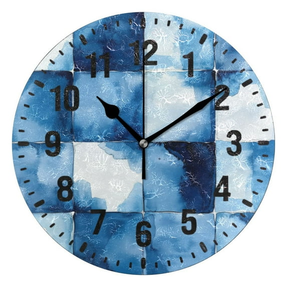 Yayeee 10" Wall Clock Battery Operated Quartz Round Silent Non-Ticking Home Decor,Blue Pattern