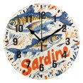 thumbnail image 1 of Yayeee 10" Wall Clock Battery Operated Quartz Round Silent Non-Ticking Home Decor,Blue Sardines Pattern, 1 of 6