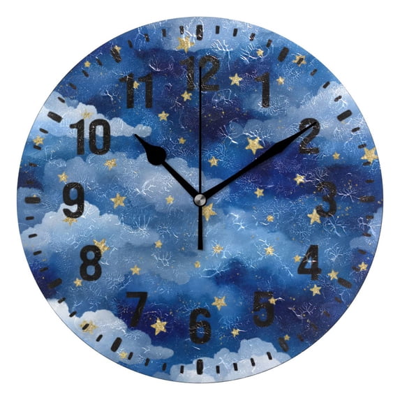 Yayeee 10" Wall Clock Battery Operated Quartz Round Silent Non-Ticking Home Decor, Blue Watercolor Stars Pattern