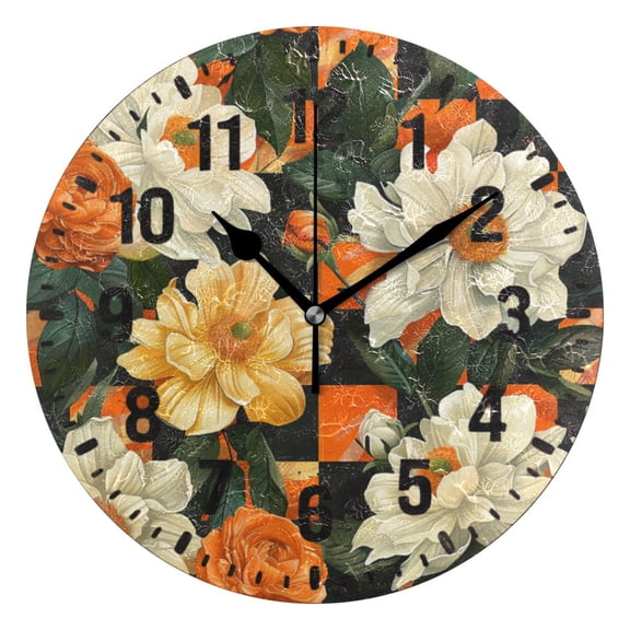 Yayeee 10" Wall Clock Battery Operated Quartz Round Silent Non-Ticking Home Decor, Bright Floral