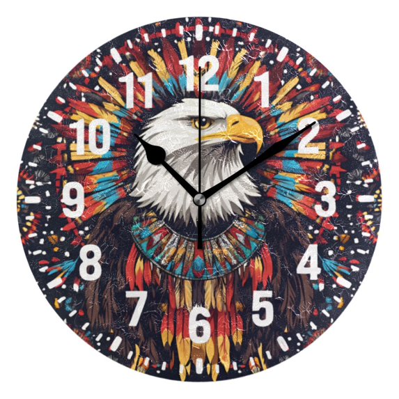 Yayeee 10" Wall Clock Battery Operated Quartz Round Silent Non-Ticking Home Decor,Brown Abstract Eagle