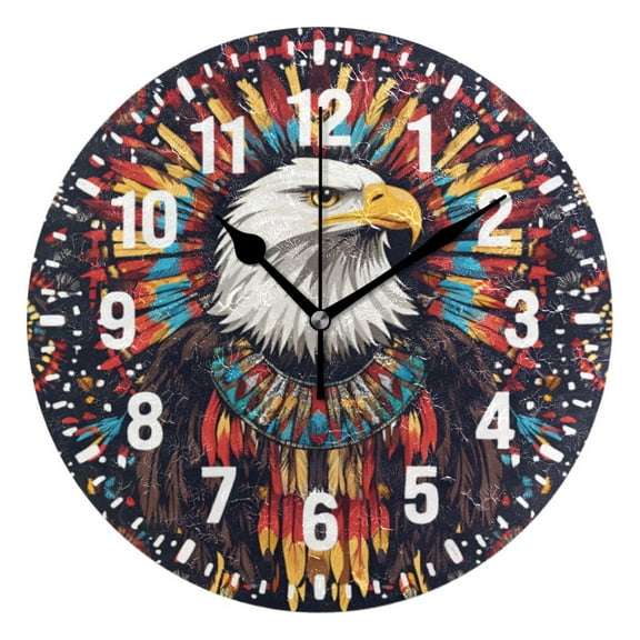 Yayeee 10" Wall Clock Battery Operated Quartz Round Silent Non-Ticking Home Decor,Brown Abstract Eagle