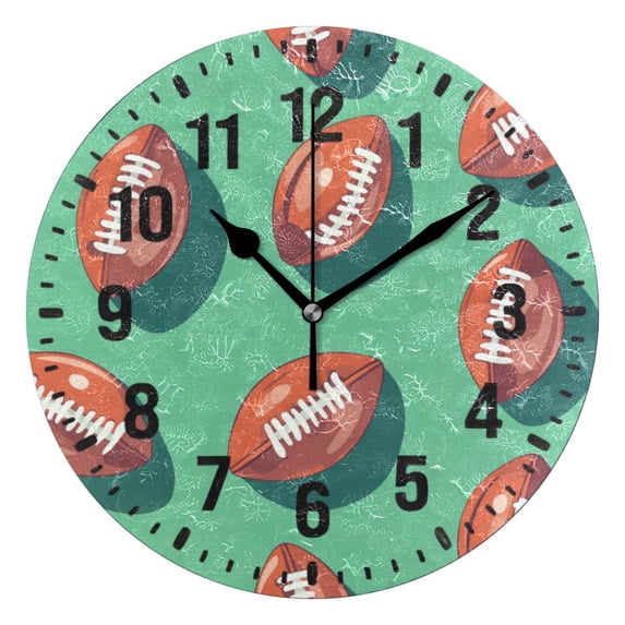 Yayeee 10" Wall Clock Battery Operated Quartz Round Silent Non-Ticking Home Decor, Brown American Footballs