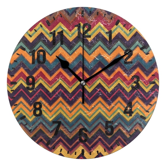 Yayeee 10" Wall Clock Battery Operated Quartz Round Silent Non-Ticking Home Decor,Brown Geometric