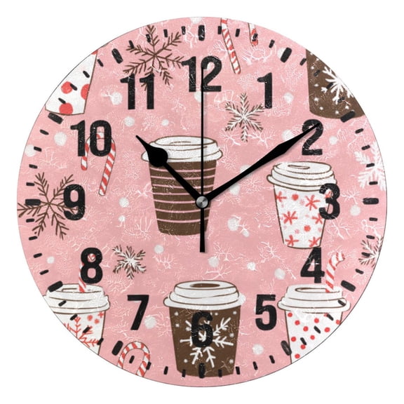 Yayeee 10" Wall Clock Battery Operated Quartz Round Silent Non-Ticking Home Decor, Brown Hand Drawn Cups