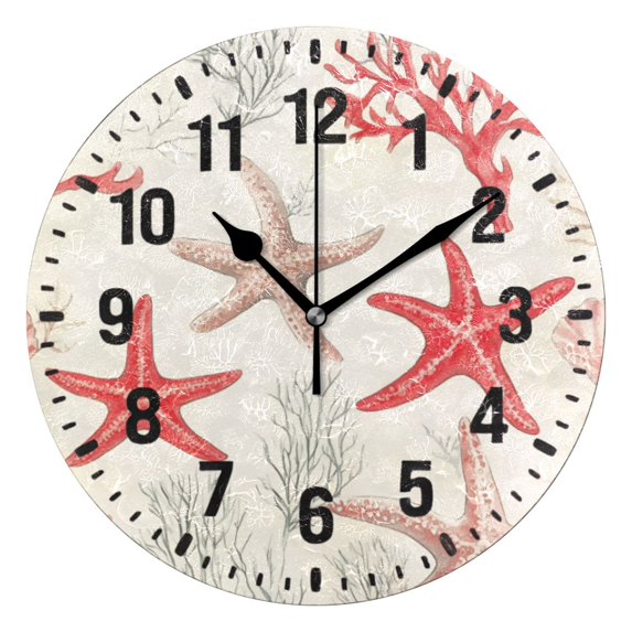 Yayeee 10" Wall Clock Battery Operated Quartz Round Silent Non-Ticking Home Decor, Brown Starfish