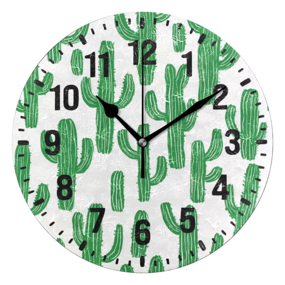 Yayeee 10" Wall Clock Battery Operated Quartz Round Silent Non-Ticking Home Decor,Cactus Pattern