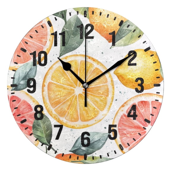 Yayeee 10" Wall Clock Battery Operated Quartz Round Silent Non-Ticking Home Decor, Candy Lemon Slices
