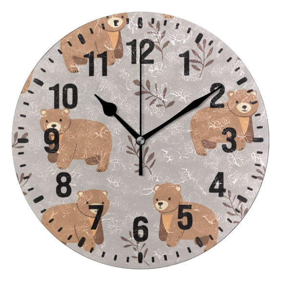 Yayeee 10" Wall Clock Battery Operated Quartz Round Silent Non-Ticking Home Decor, Cartoon Bear