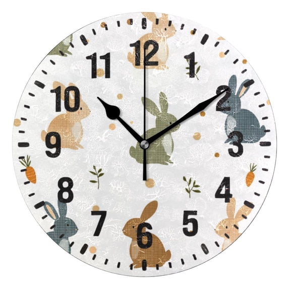 Yayeee 10" Wall Clock Battery Operated Quartz Round Silent Non-Ticking Home Decor,Cartoon Bunnies