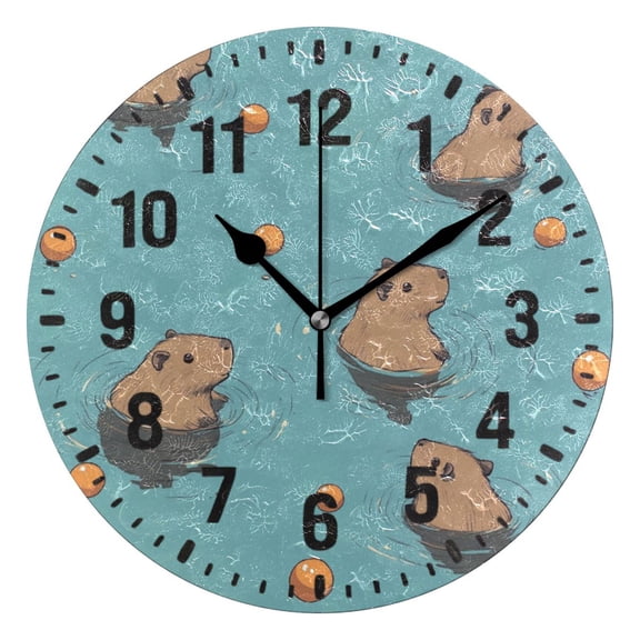 Yayeee 10" Wall Clock Battery Operated Quartz Round Silent Non-Ticking Home Decor, Cartoon Capybaras