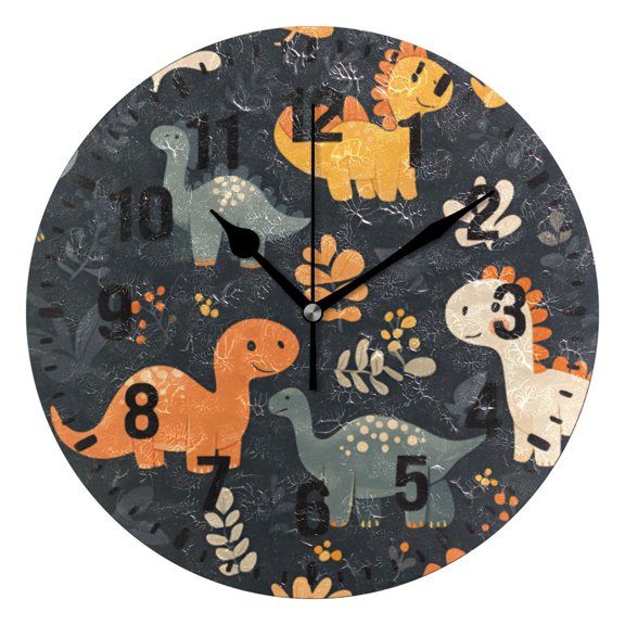 Yayeee 10" Wall Clock Battery Operated Quartz Round Silent Non-Ticking Home Decor, Cartoon Dinosaur