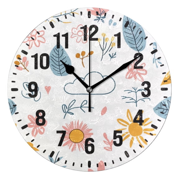 Yayeee 10" Wall Clock Battery Operated Quartz Round Silent Non-Ticking Home Decor,Cartoon Doodles