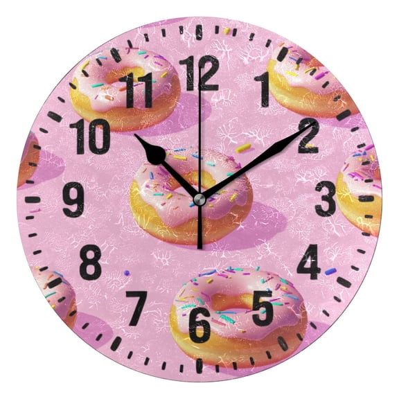 Yayeee 10" Wall Clock Battery Operated Quartz Round Silent Non-Ticking Home Decor,Cartoon Doughnuts