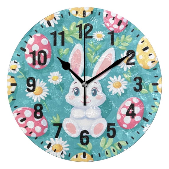 Yayeee 10" Wall Clock Battery Operated Quartz Round Silent Non-Ticking Home Decor, Cartoon Easter Bunny