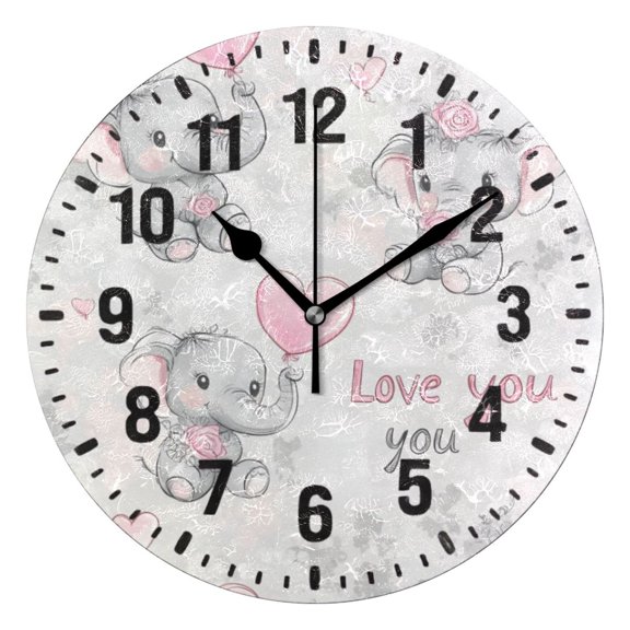 Yayeee 10" Wall Clock Battery Operated Quartz Round Silent Non-Ticking Home Decor,Cartoon Elephant